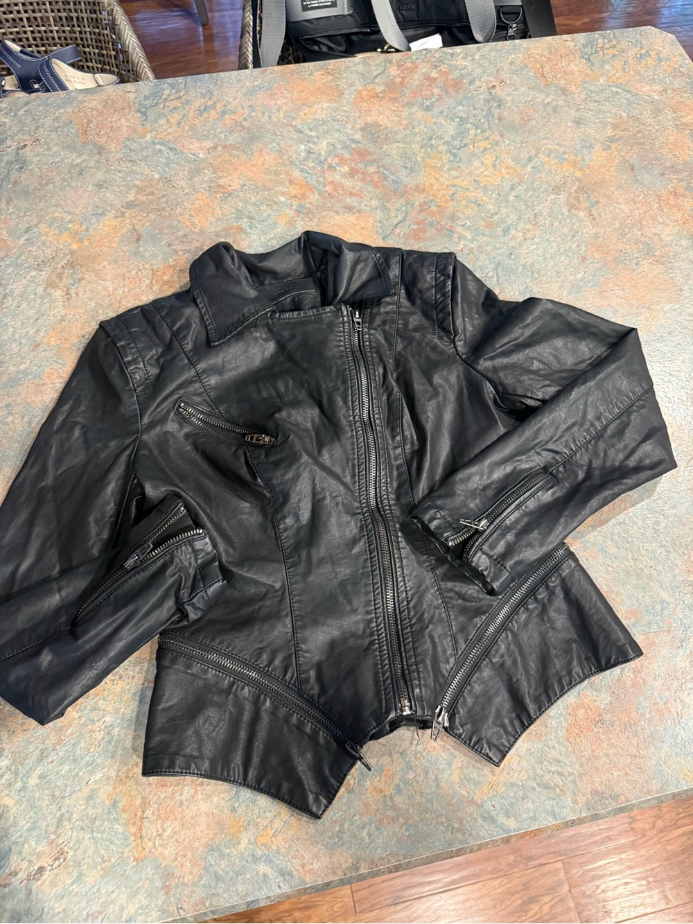 Blank NYC Black Leather Zip-Front Moto Jacket